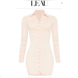 NWT LEAU BERLIN BUTTO UP MINI DRESS CREME SZ L